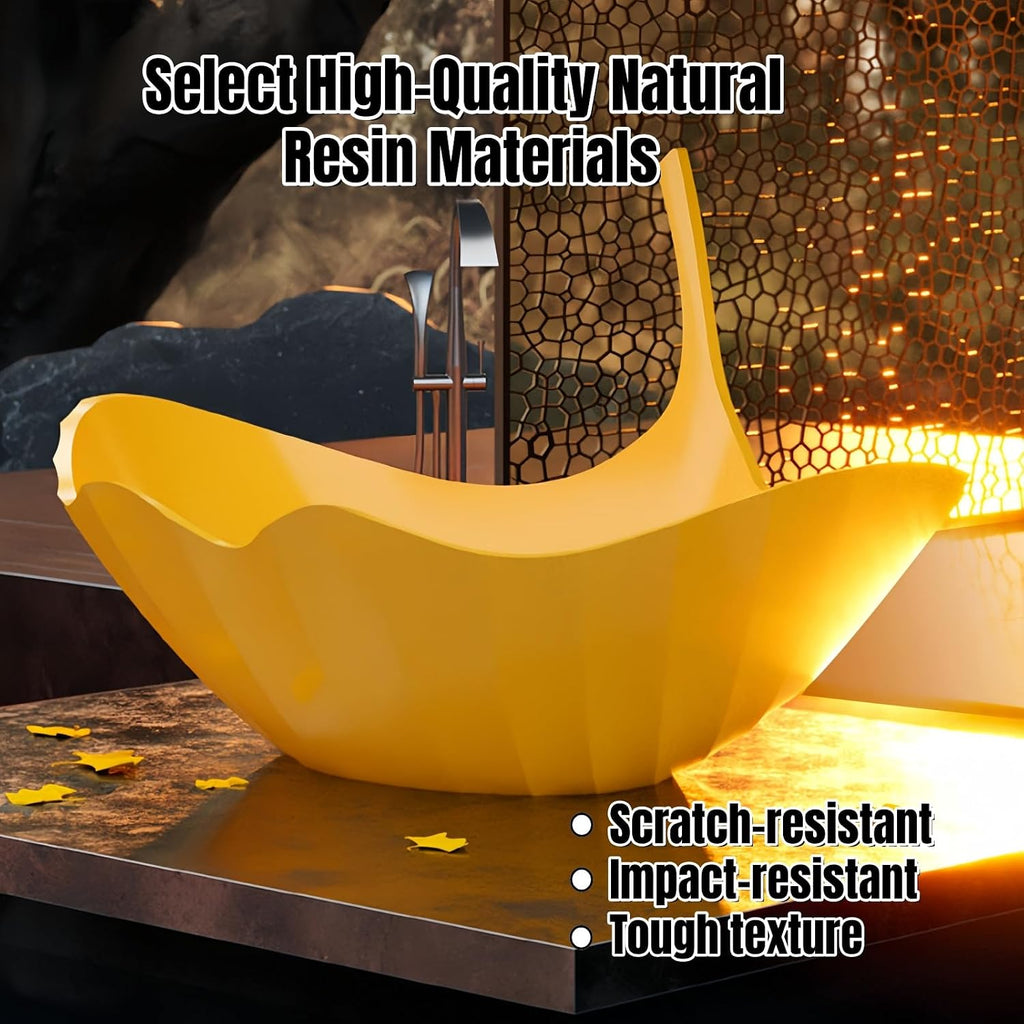 67' Luxury Freestanding Bathtub - Ginkgo-Leaf Soaking Tub with Deep Immersion, Heat-Retaining Resin Construction, Seamless Design, and Artistic Solid Surface Bathtub Craftsmanship Yellow