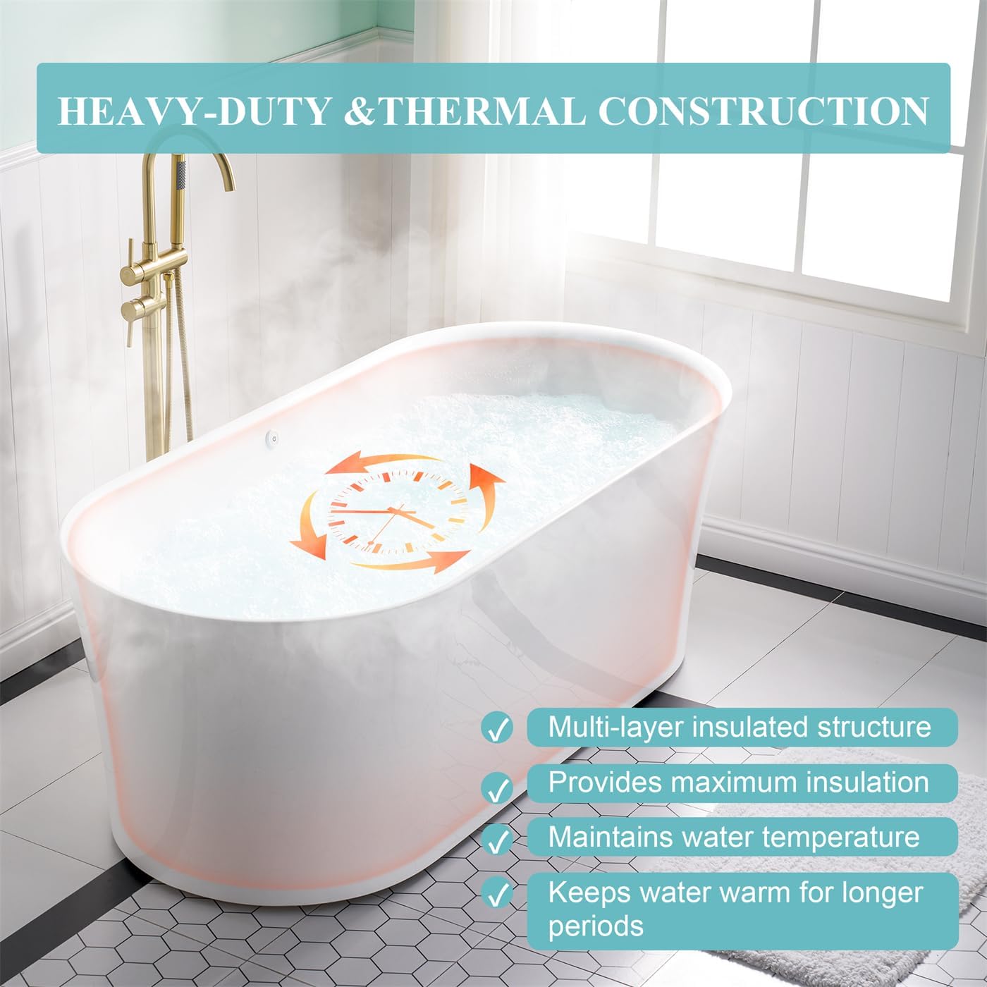 WELLFOR 67' Freestanding Acrylic Bathtubs, Air Bubble Freestanding Soaking Tub, 87 Gallons, Massage bathtub with Romantic LED Lighting/Chrome Bathtub Drain and Groove Overflow, Glossy Whtie