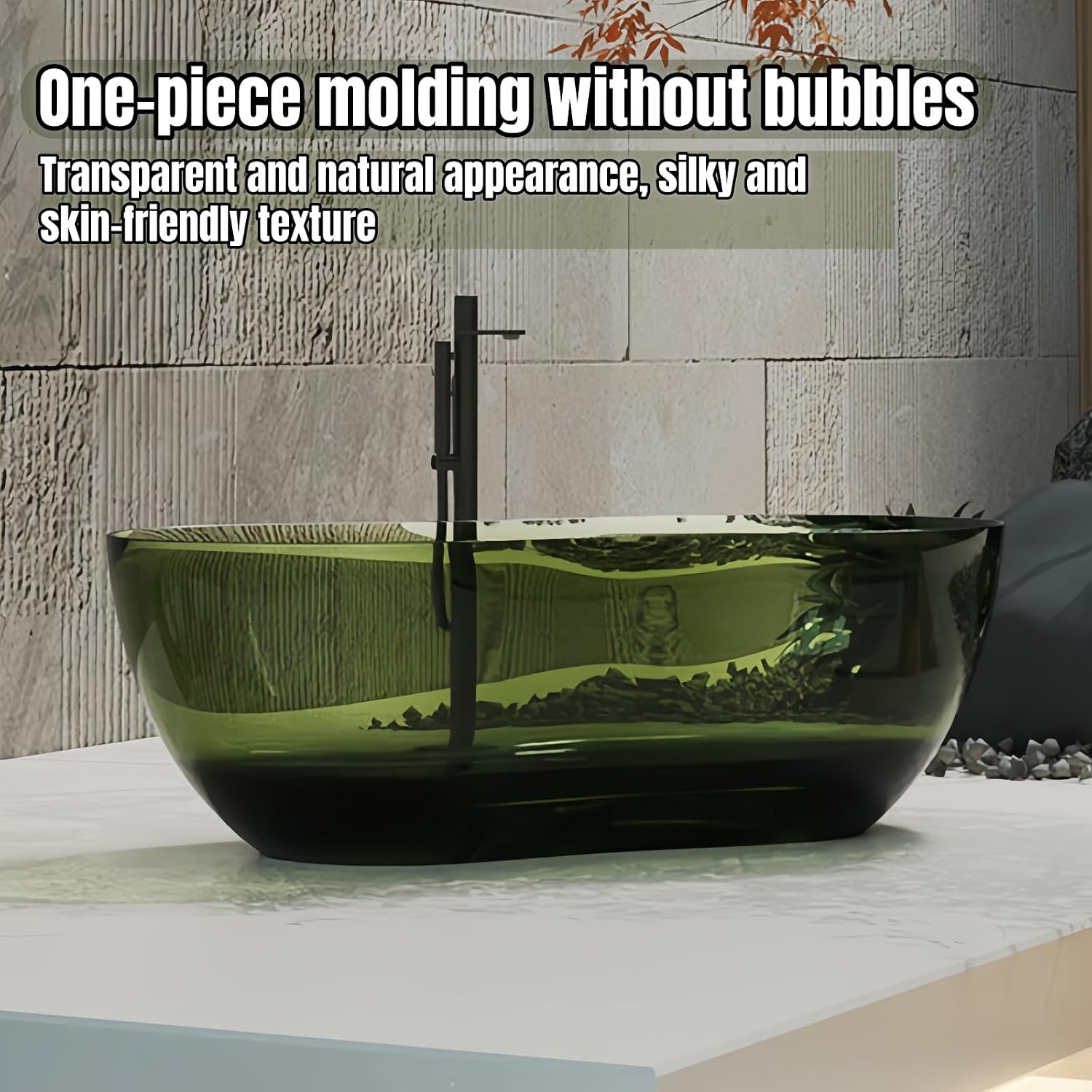 Freestanding Bathtub - Crystal Clear Solid Surface Soaker Tub, Extra Deep Stand Alone Freestanding Bathtubs Made of Natural Resin, Elegant Solid Surface Bathtub (68',Black)