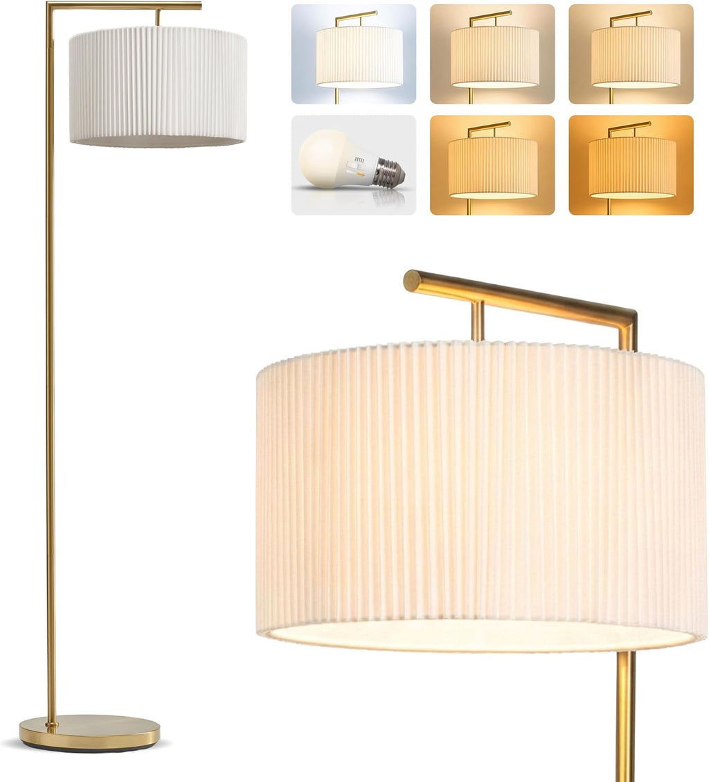 Brightech Montage Modern Floor Lamp - LED Standing Lamp with Tan Shade for Living Rooms & Offices - Bedroom Reading Light - Tall Corner Pole Lamp for Contemporary Home Decor - Antique Brass