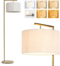 Brightech Montage Modern Floor Lamp - LED Standing Lamp with Tan Shade for Living Rooms & Offices - Bedroom Reading Light - Tall Corner Pole Lamp for Contemporary Home Decor - Antique Brass