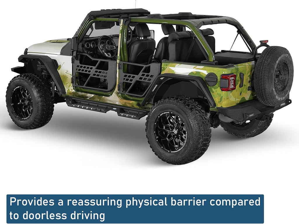 Hooke Road Wrangler/Gladiator Off-Road Front & Rear Tubular Half Door Guards for 2018-2025 Jeep Wrangler JL Unlimited & Gladiator JT, Open-Air Driving Feel, Secure Steel Latch Design