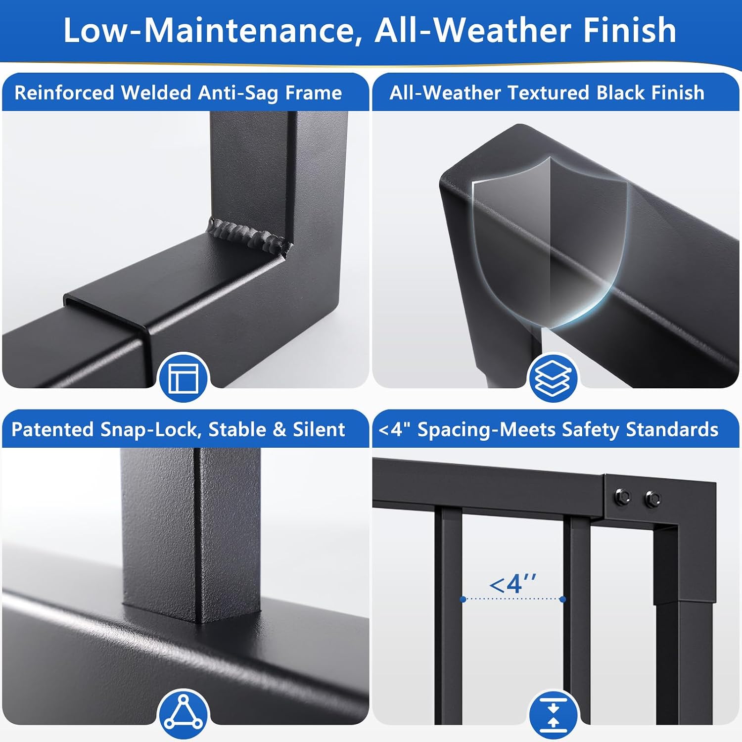 W.3ft x H.36in Outdoor Aluminum Deck Gate Kit, Cuttable Porch Gate with Latch and Auto-Close Hinge, AAMA 2604–Grade Texture Black Finish for Deck Railing, Patio, Porch, Garden & Yard