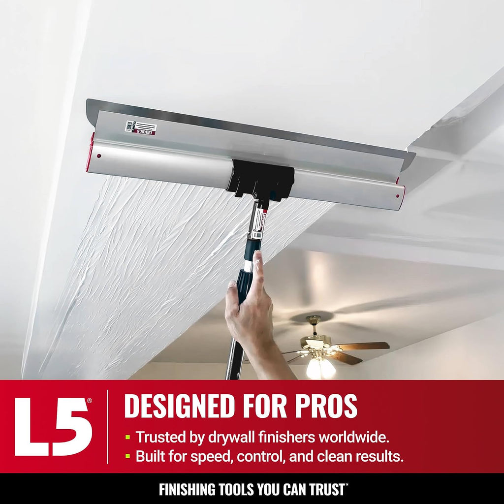 LEVEL5 Skimming Blade Combo, 14' Blade + 38.5' - 63' Extension Handle | Smoothing/Knockdown Drywall Knife | Extruded Aluminum & European Stainless Steel Construction | High-Impact End Caps | 5-423