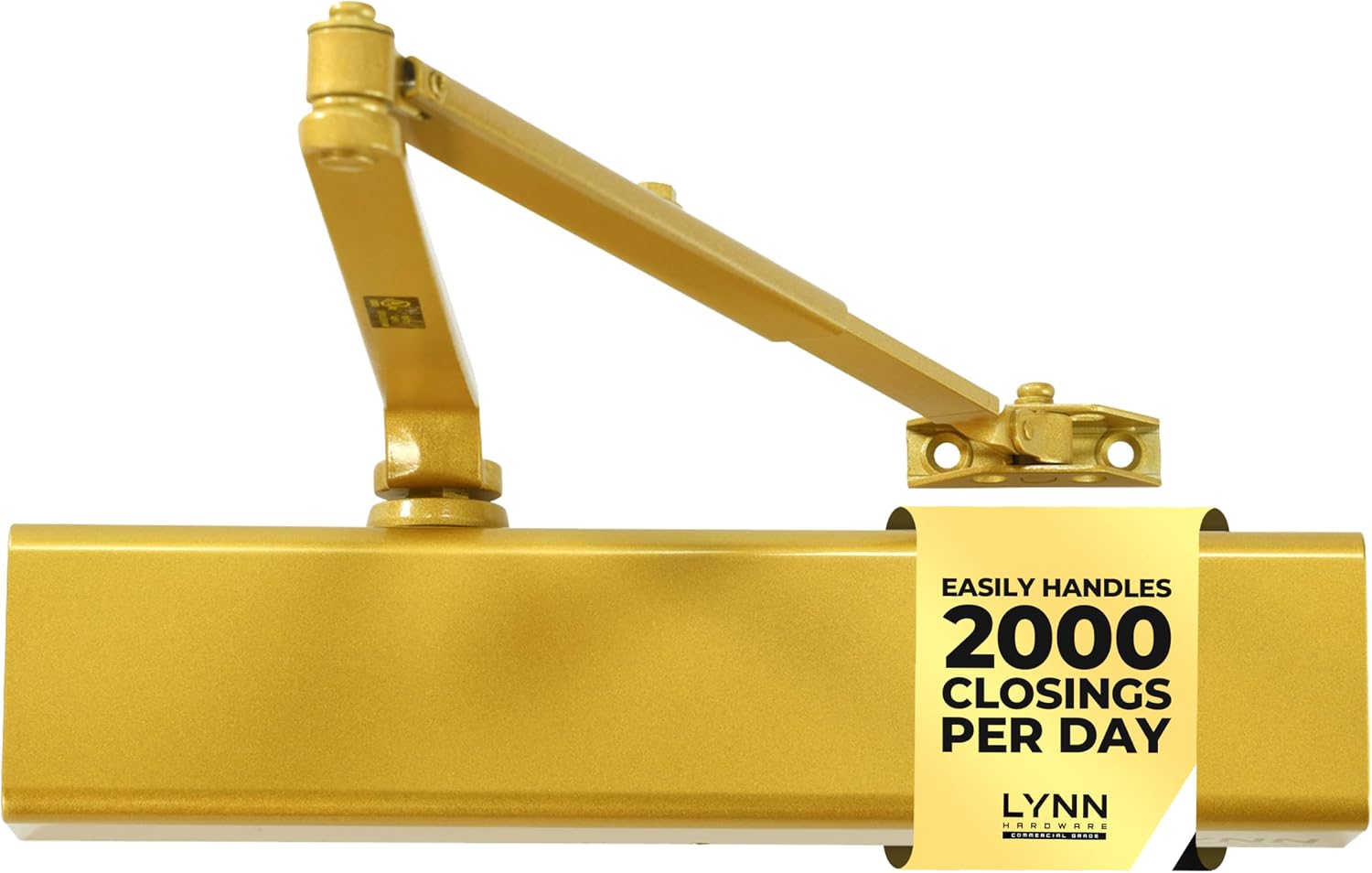 LYNN HARDWARE Heavy Duty Automatic Door Closer (Gold) - Commercial Grade, Contractors Choice, Adjustable Speed & Force, Delayed Closing Timer, 3 Mounting Options, 3 Hour Fire Rated (DC8016 Model)