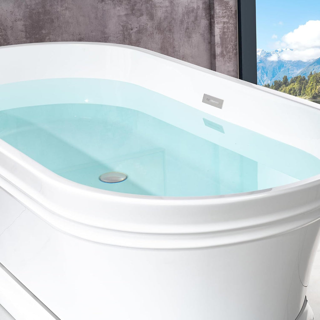WOODBRIDGE 67'Freestanding White Acylic Soaking Bathtub with Chrome Drain and Overflow,BTA1537-C