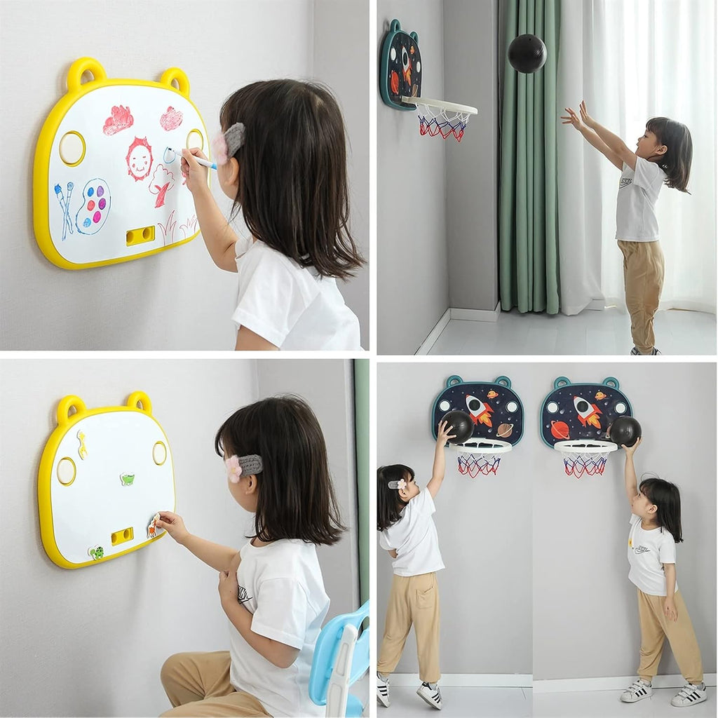 Basketball Rim Indoor Mini Basketball Hoop Can Draw Pictures, Portable Non-Perforated Basketball Hoop Can Be Folded for Storage (Color : Yellow, Size : Style2)