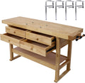 60in Workbench with 4 Drawers Wooden Workbench for Garage Workshop and Home, with Bar Clamps (4, Set 12' x 4.8' Throat)