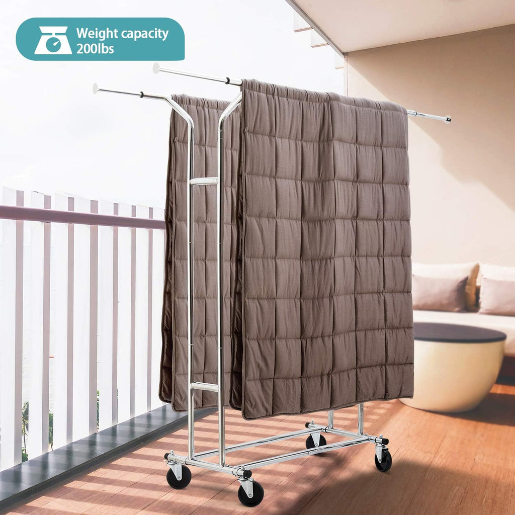 Auledio Clothes Garment Rack, Commercial Grade Clothes Rolling Heavy Duty Storage Organizer on Wheels with Adjustable Clothing Rack, Holds up to 250 lbs, Chrome (Two Heads)