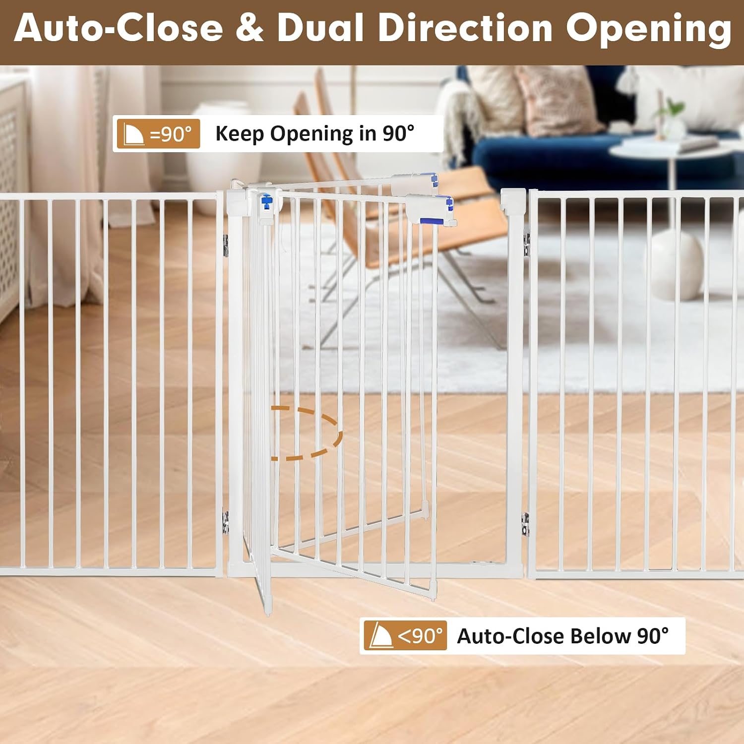 Metal Freestanding Dog Gates with Door,Extra Wide 24', 32' Height Foldable Dog Fence for Indoor & Outdoor, Heavy Duty Freestanding Pet Barrier for Stairs, Doorways, Halls, Kitchen,Yard,Christmas Tree