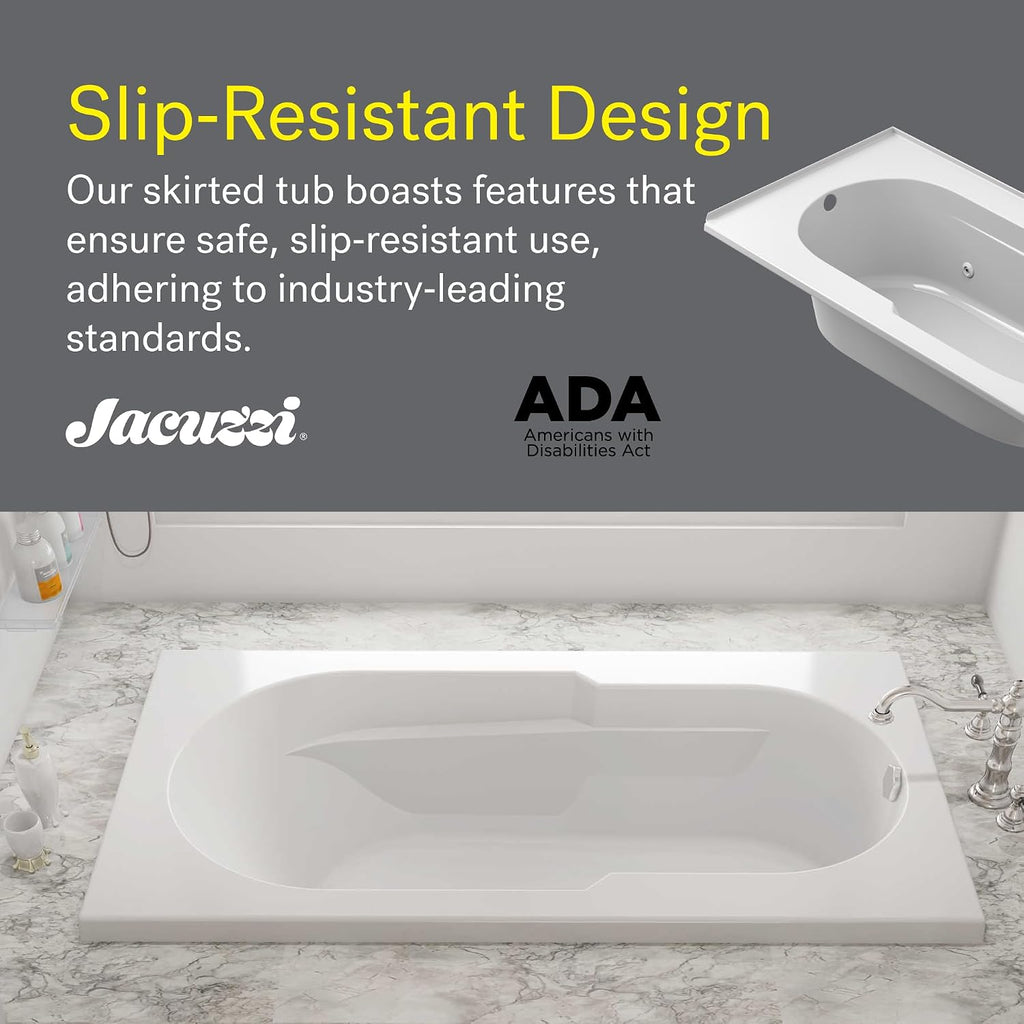 Jacuzzi SIGNATURE Acrylic Drop-In Bathtub, Heated Jet Massage Tub, Slip Resistant, Left Drain Placement, 60' (L) x 36' (W), Rectangle, Oyster