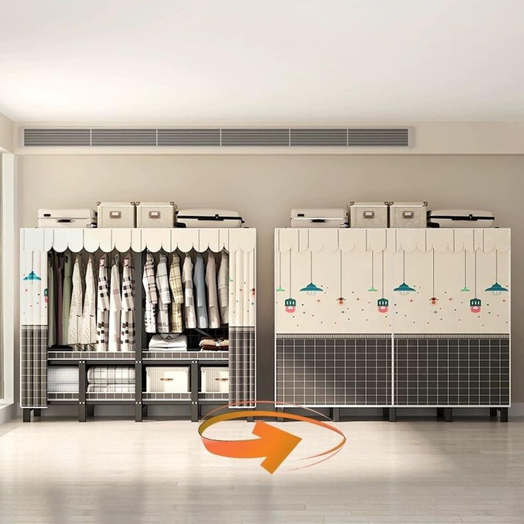 Portable Wardrobe Closet Rack with Cover, Heavy Duty Metal Folding Clothing Rack, Freestanding Canvas Wardrobe Organizing System for Bedroom, Corridor, Dormitory(A,150 * 50 * 170cm)