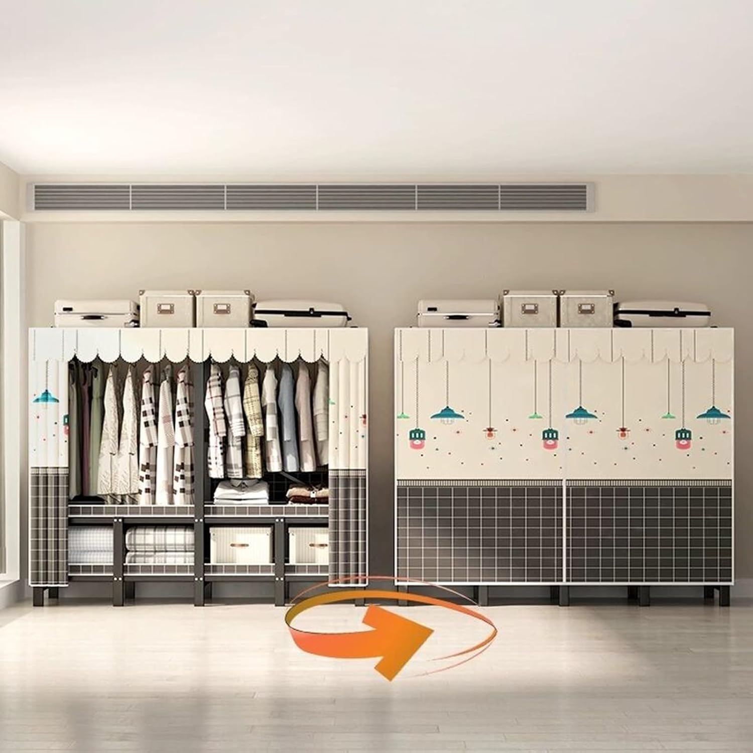 Portable Wardrobe Closet Rack with Cover, Heavy Duty Metal Folding Clothing Rack, Freestanding Canvas Wardrobe Organizing System for Bedroom, Corridor, Dormitory(A,150 * 50 * 170cm)