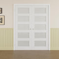 Prehung French Door 72' x 80' (2x36 in), Tempered Frosted Glass Door Slabs with Jamb, Silver Hinges, 4 Levers & Latch, Solid Core Interior Door, Pre-Finished & Paintable, MDF Double Doors Interior
