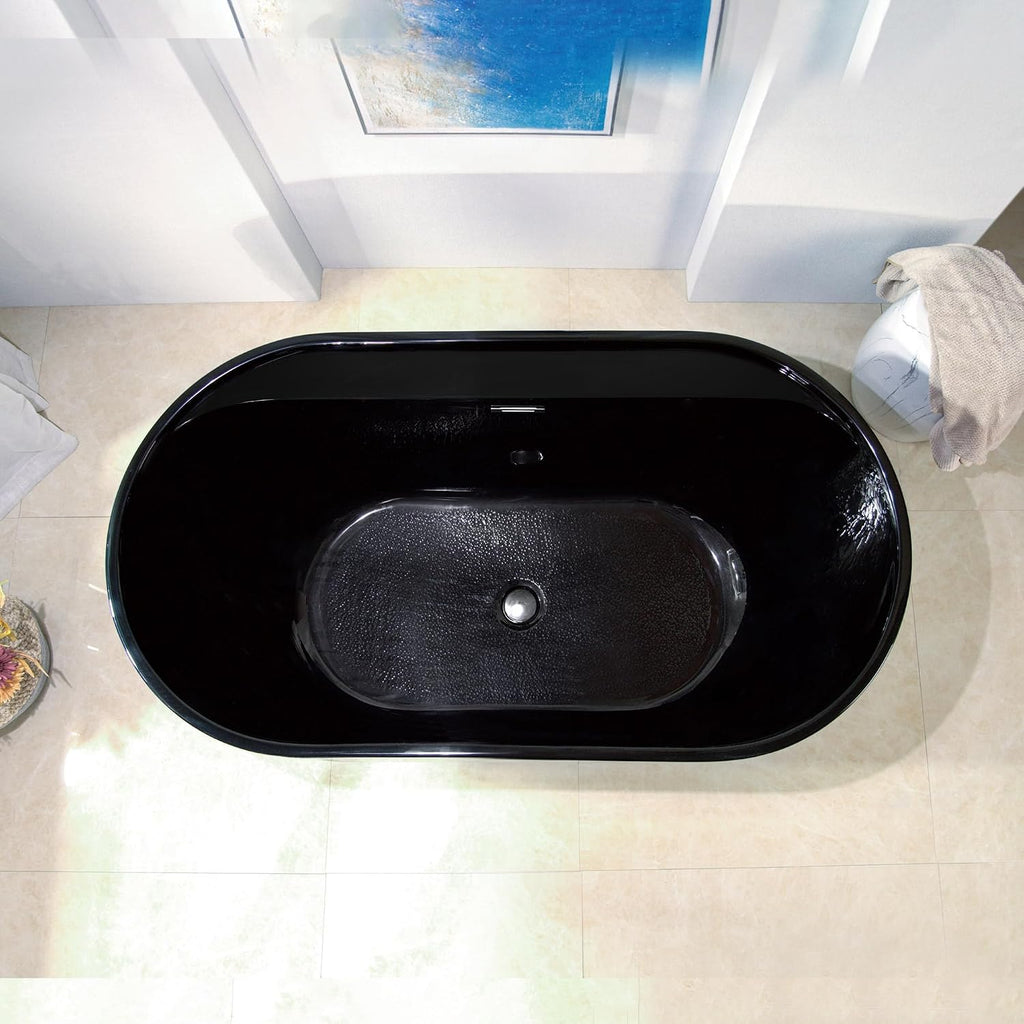 WOODBRIDGE 59' L x 31-1/2' W Freestanding Contemporary Acrylic Soaking Bathtub in Glossy Black Inside and Outside with Chrome Drain & Overflow,B8864-C