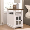 FAGAGA Side Table with Fast Charging Station, End Table with 2 Power outlets & USB Ports, Bedside Table with Semi-Open Storage, Wooden Nightstand for for Living Room/Bedroom/Office