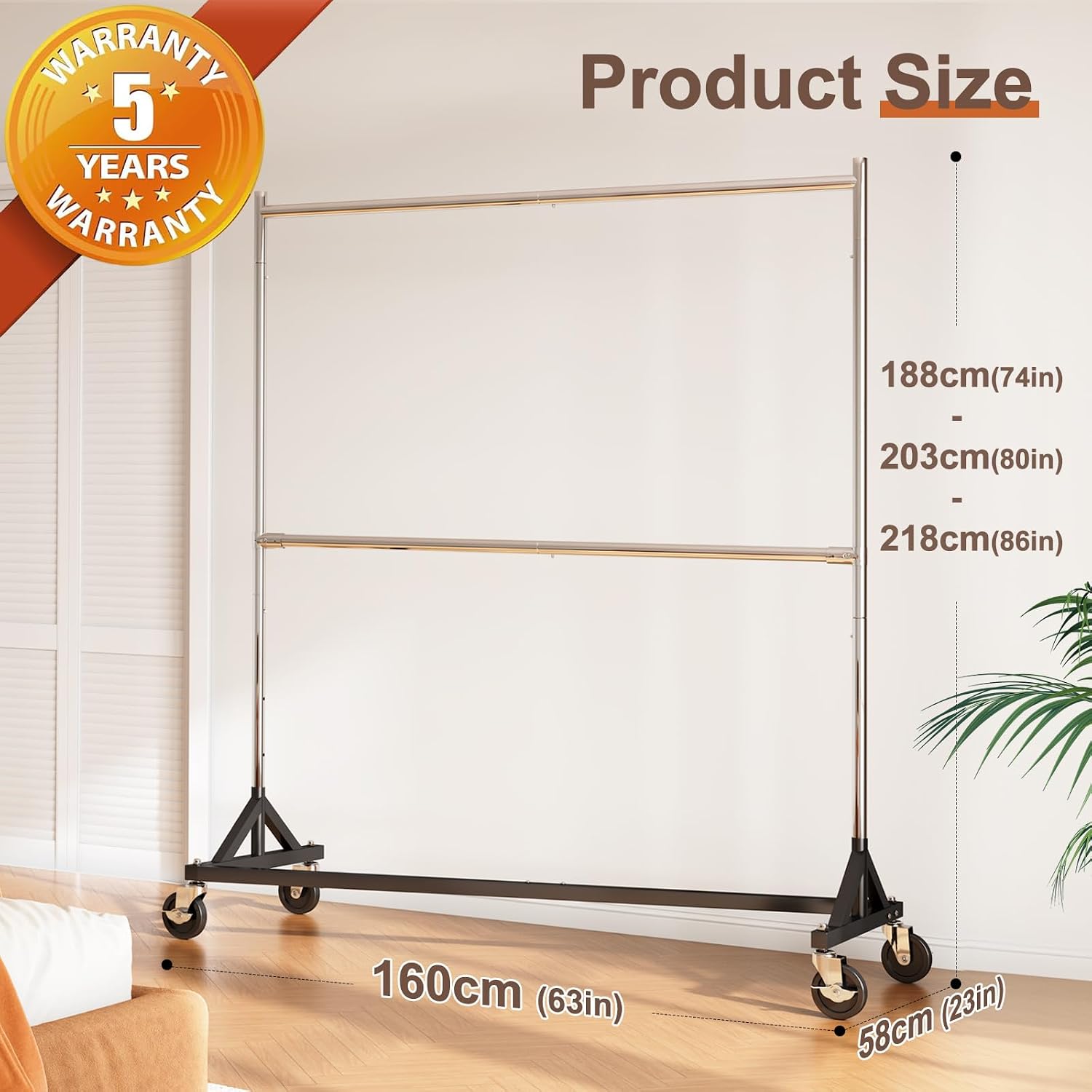 HOKEEPER Clothes Rack, Z Rack Heavy Duty Clothing Rack Commercial Garment Rack for Hanging Clothes with Wheels Hold 610 LBS Rolling Portable Z Rack for Bedroom, Laundry 23' D x 63' W x 86' H, 2Pack