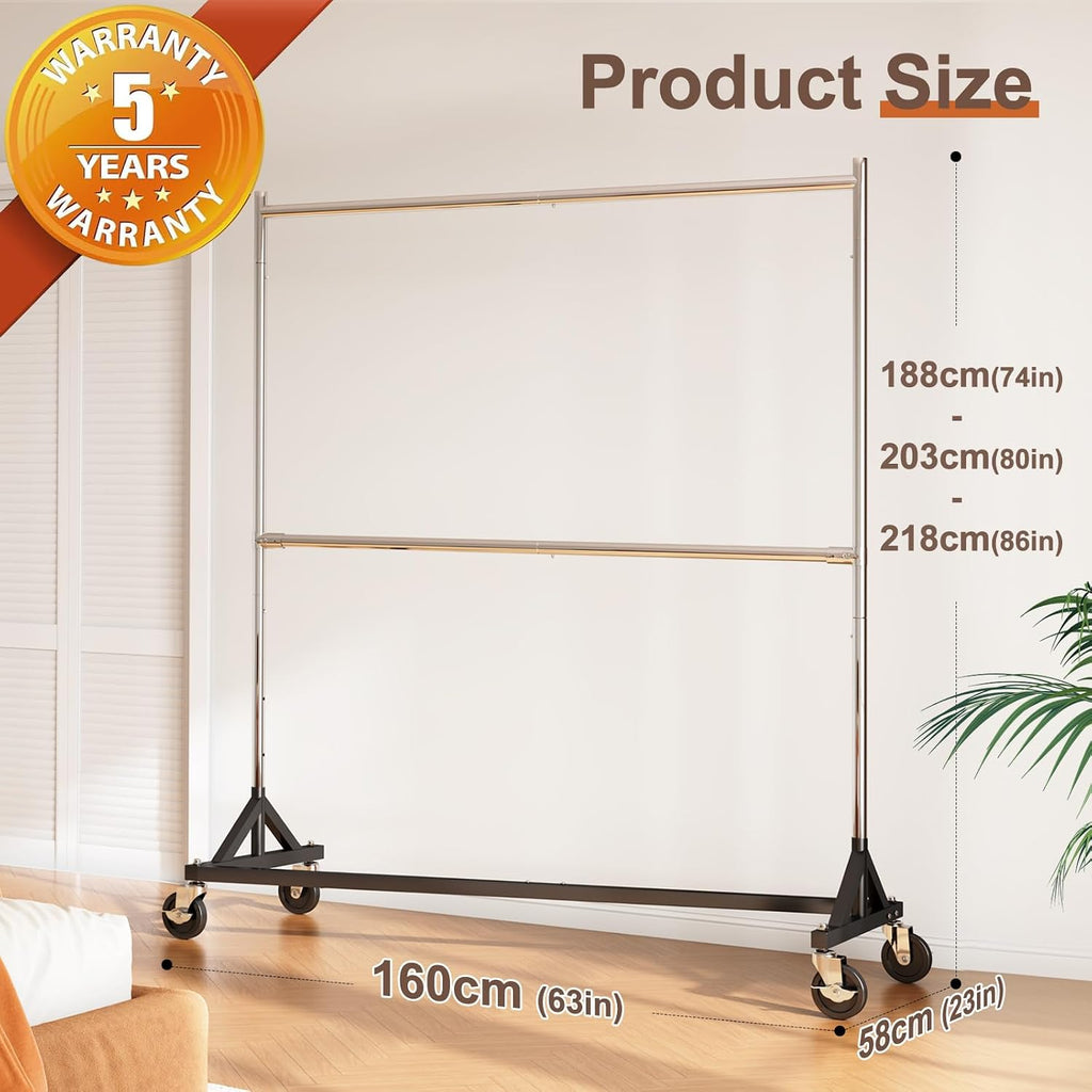 HOKEEPER Clothes Rack, Z Rack Heavy Duty Clothing Rack Commercial Garment Rack for Hanging Clothes with Wheels Hold 610 LBS Rolling Portable Z Rack for Bedroom, Laundry 23' D x 63' W x 86' H