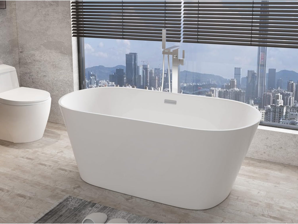 HomeStock Timeless Tradition 59' Freestanding Bathtub, 59'x29.5'x22.813', White High-Gloss Acrylic, No Faucet Included