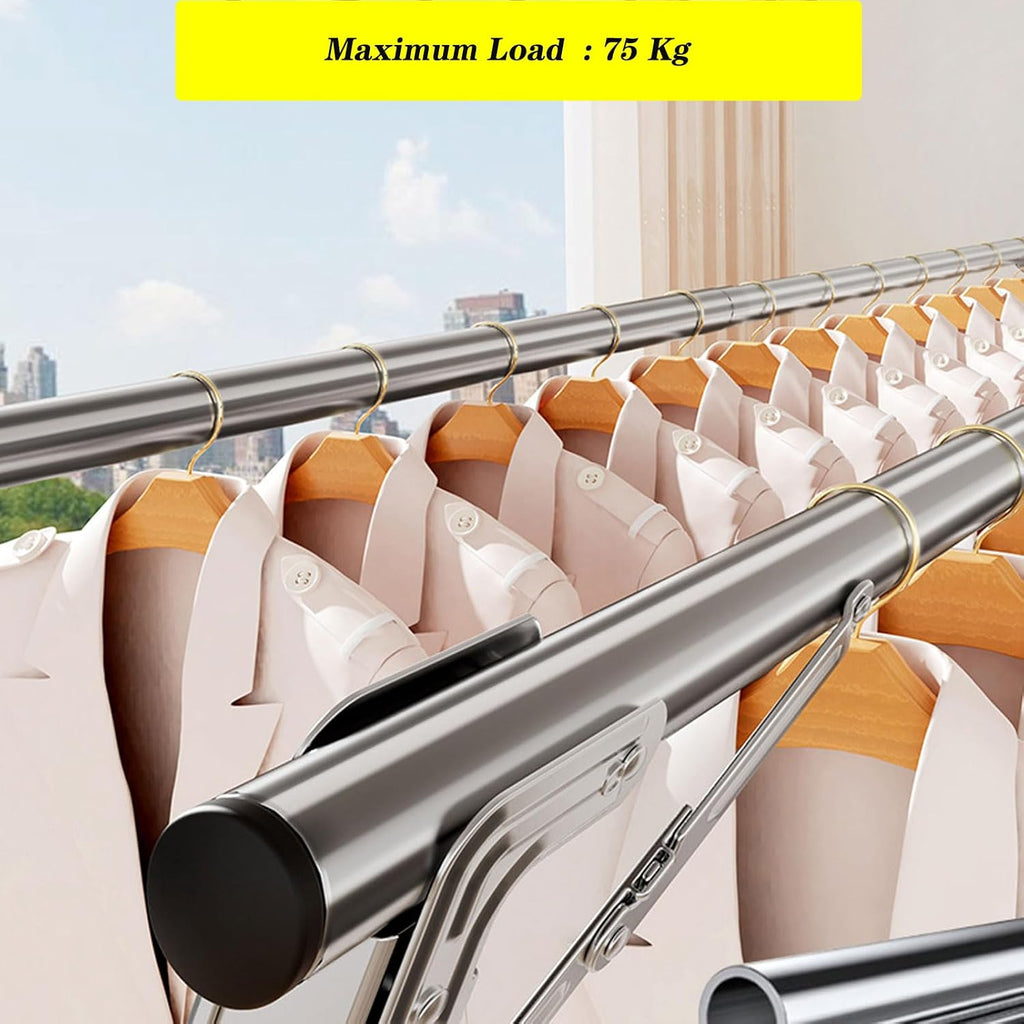 Clothes Drying Rack Folding Indoor,Garment Racks for Hanging Clothes Heavy Duty,Laundry Standing Shelf,Stainless Steel Laundry Stand,Saves Space(150cm/60 in)