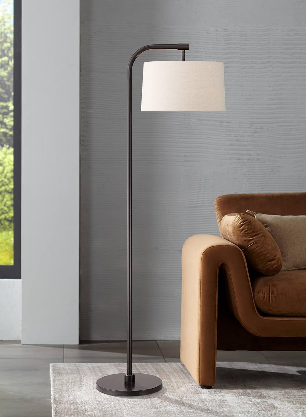 360 Lighting Serra Modern 64' Tall Standing Floor Lamp Curved Chairside Arc Offset Arm Pole Foot Switch Art Deco Brown Metal Dark Bronze Finish Living Room Bedroom House Reading Office Home Decor