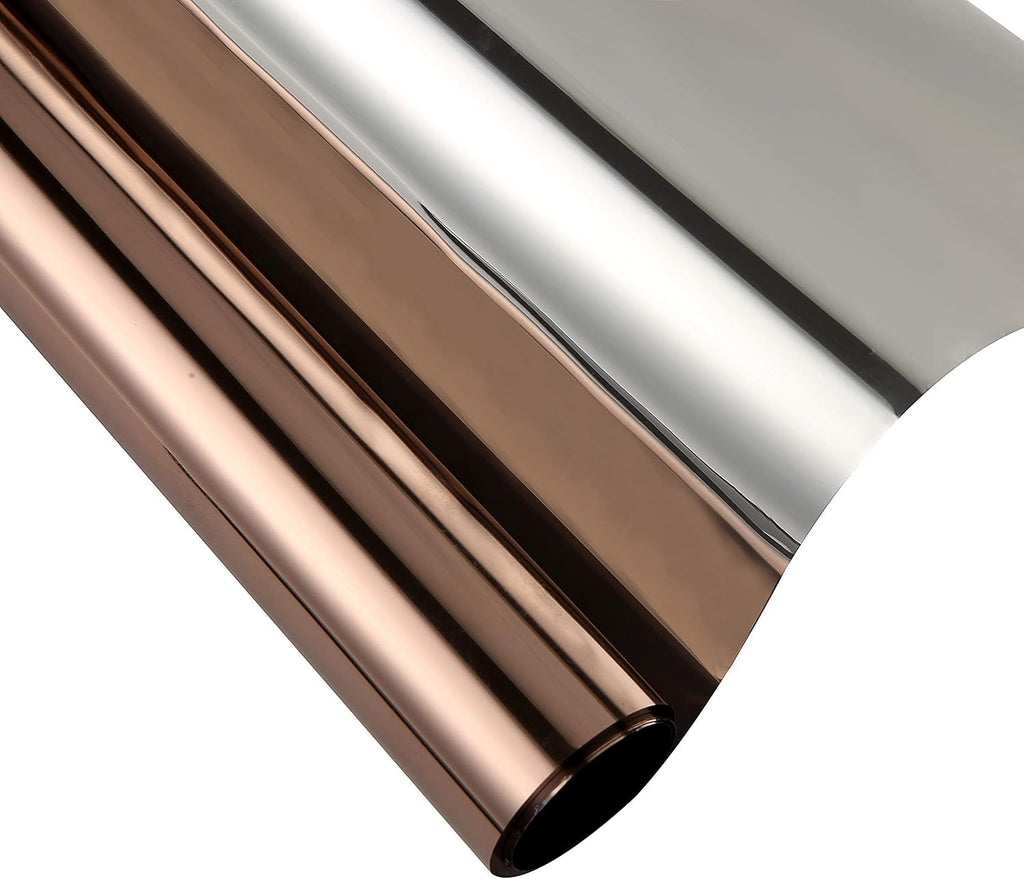 SW Window Privacy Film One Way Mirror Reflective Glass Film Heat Control Anti UV Adhesive Film for Home and Office Windows, 35.4Inch x 100Feet, Brown Silver