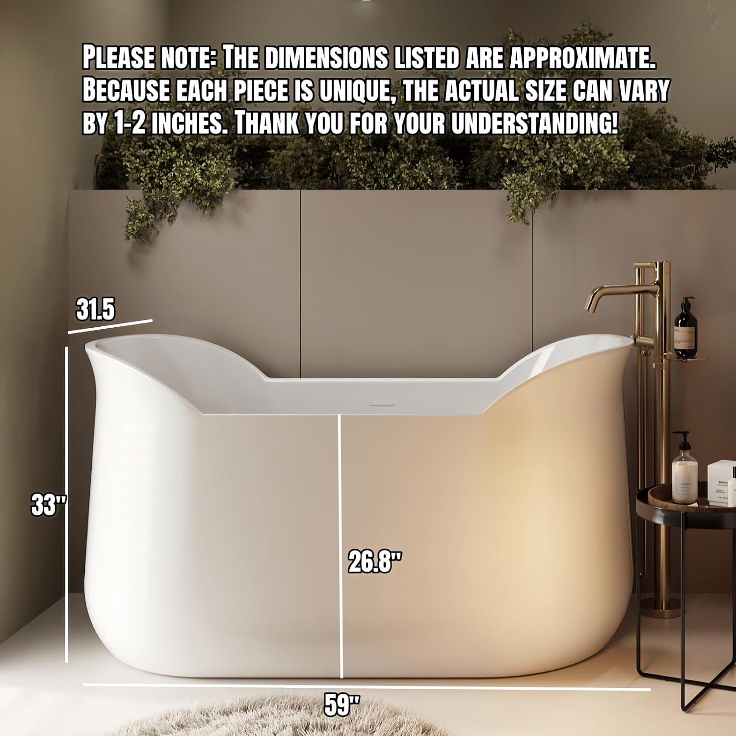 59' Edeyeu Freestanding Bathtub - Luxurious Solid Surface Soaking Tub, Extra Deep & Wide for Ultimate Relaxation, Durable Stand Alone Bath Crafted From Premium Acrylic Materials Pink