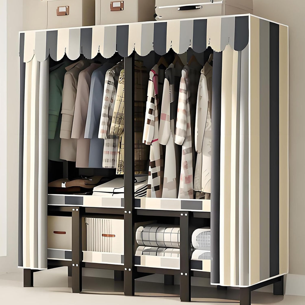 Foldable Drying Rack - Strong and Durable Portable Wardrobe Closet Rack with Cover, Large Metal Canvas Wardrobe Closet, Wardrobe Clothes Organizer, for Hanging Clothes(145 * 50 * 170cm)