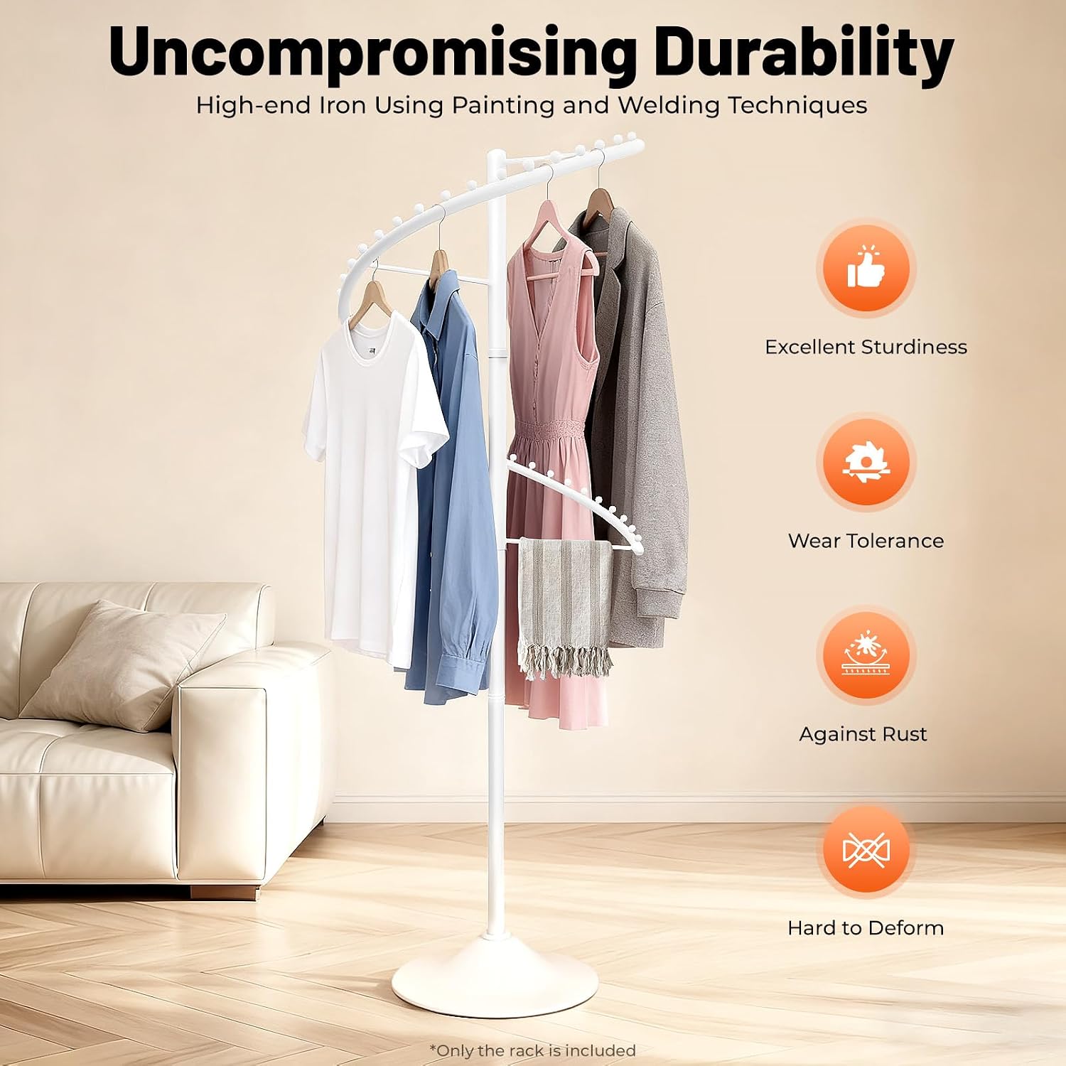 JOMCYDM Spiral Rotating Clothing Rack Heavy Duty Garment Rack Standing Scarf Holder 360 ° Metal Clothes Display Rack for Bedroom Living Room Retail Stores (White)