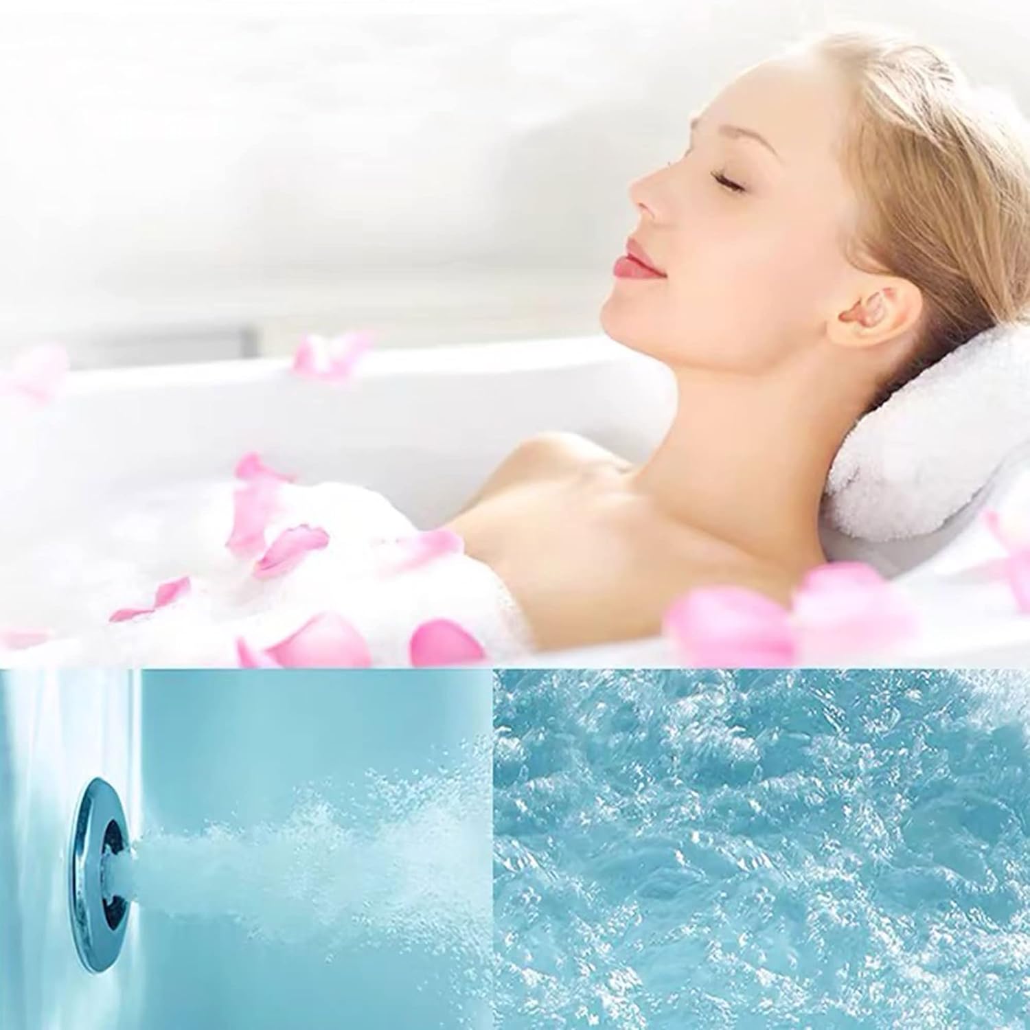 Empava 67 in. Acrylic Freestanding Tub Hydromassage Gracefully Oval Shaped Whirlpool 7 Water Jets Soaking SPA, Single-Ended Massage Bathtub with Pillow , White