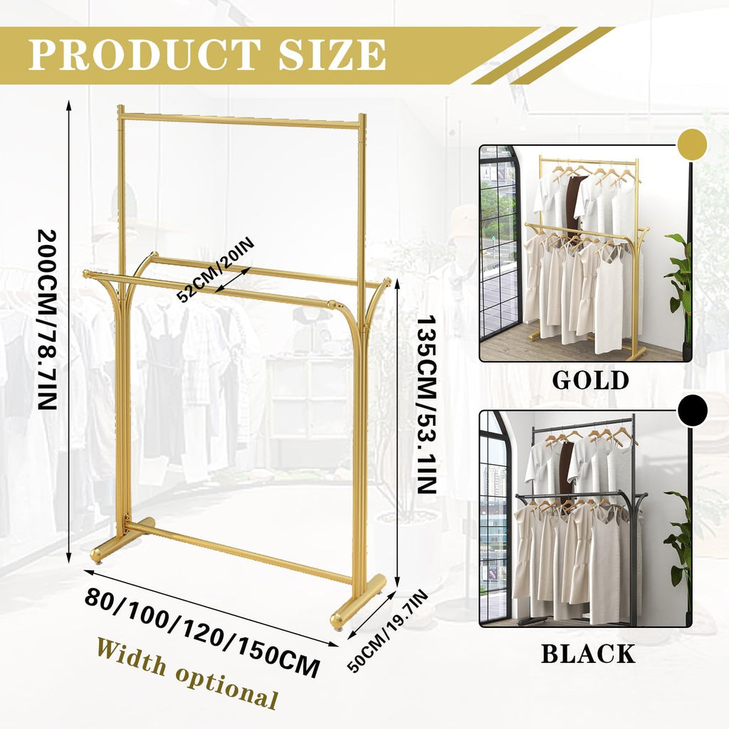 Multi-Functional Clothes Rack, Portable Retail Clothing Rack, Heavy Duty Bedroom Garment Rack, Boutique Clothes Display Racks for Commercial,Gold,80CM