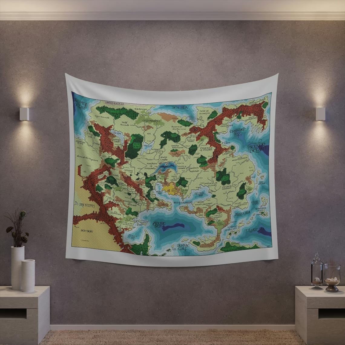 POLYMORPH PRINTS Greyhawk Indoor Wall Tapestry, Flanaess Advanced Dungeons and Dragons Indoor RPG Map Home Wall Decor | AD&D (104' x 88')