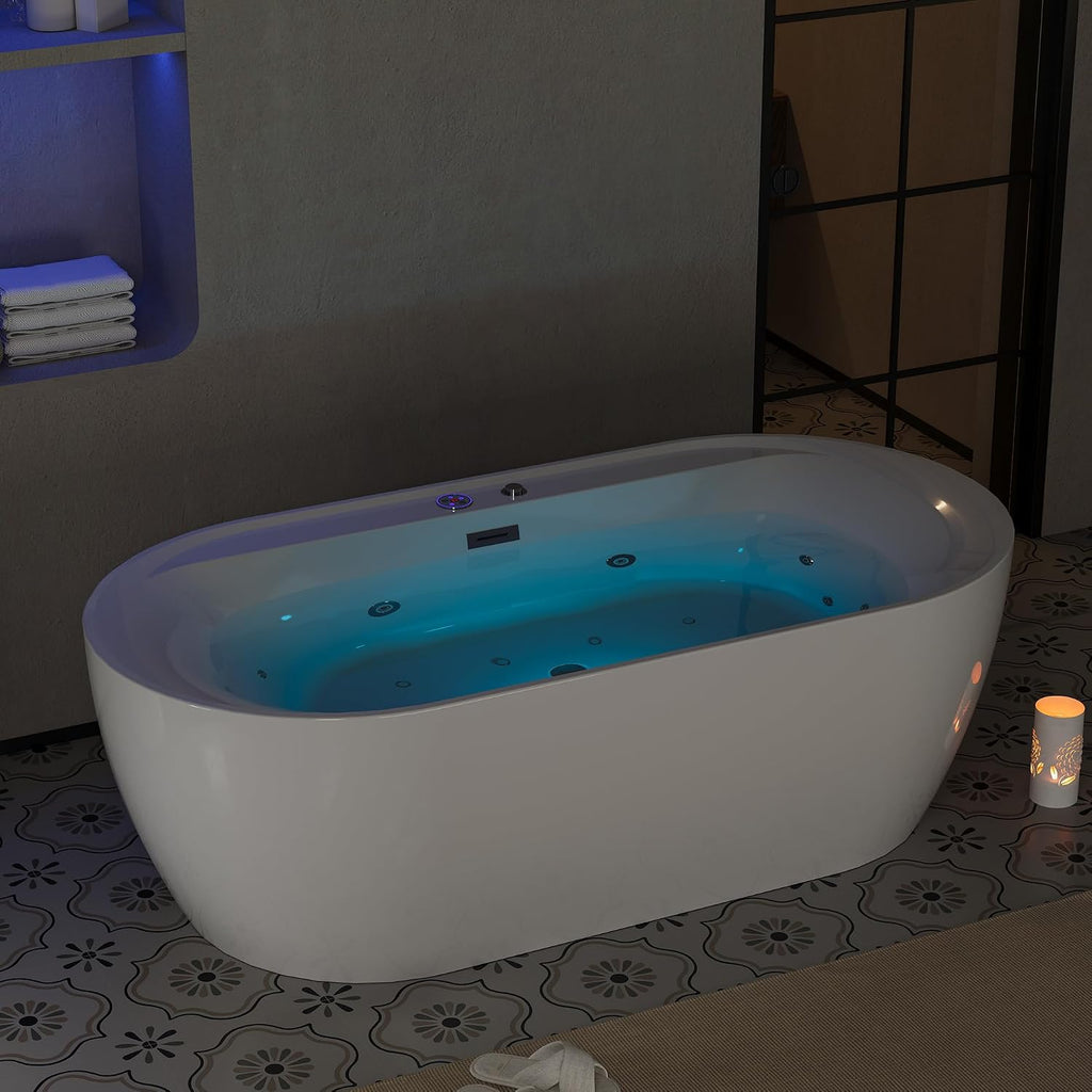 GarveeHome 72 in x 35-3/8 in Air Bath Heated Soaking Combination Tub with Adjustable Speed Air Blower and Display Control Panel, LED Light, White