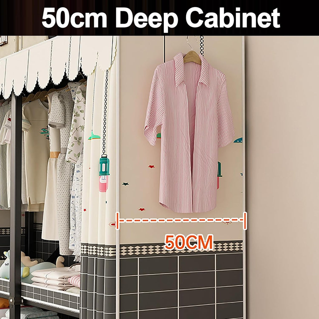 Foldable Clothe Rack With Cover, Garment Coat Storage Rack, Metal Clothing Organizer, Foldable Clothes Rack For Hanging Clothes, One-Piece Folding Base For Bedroom(White,190cm/74.8inch)