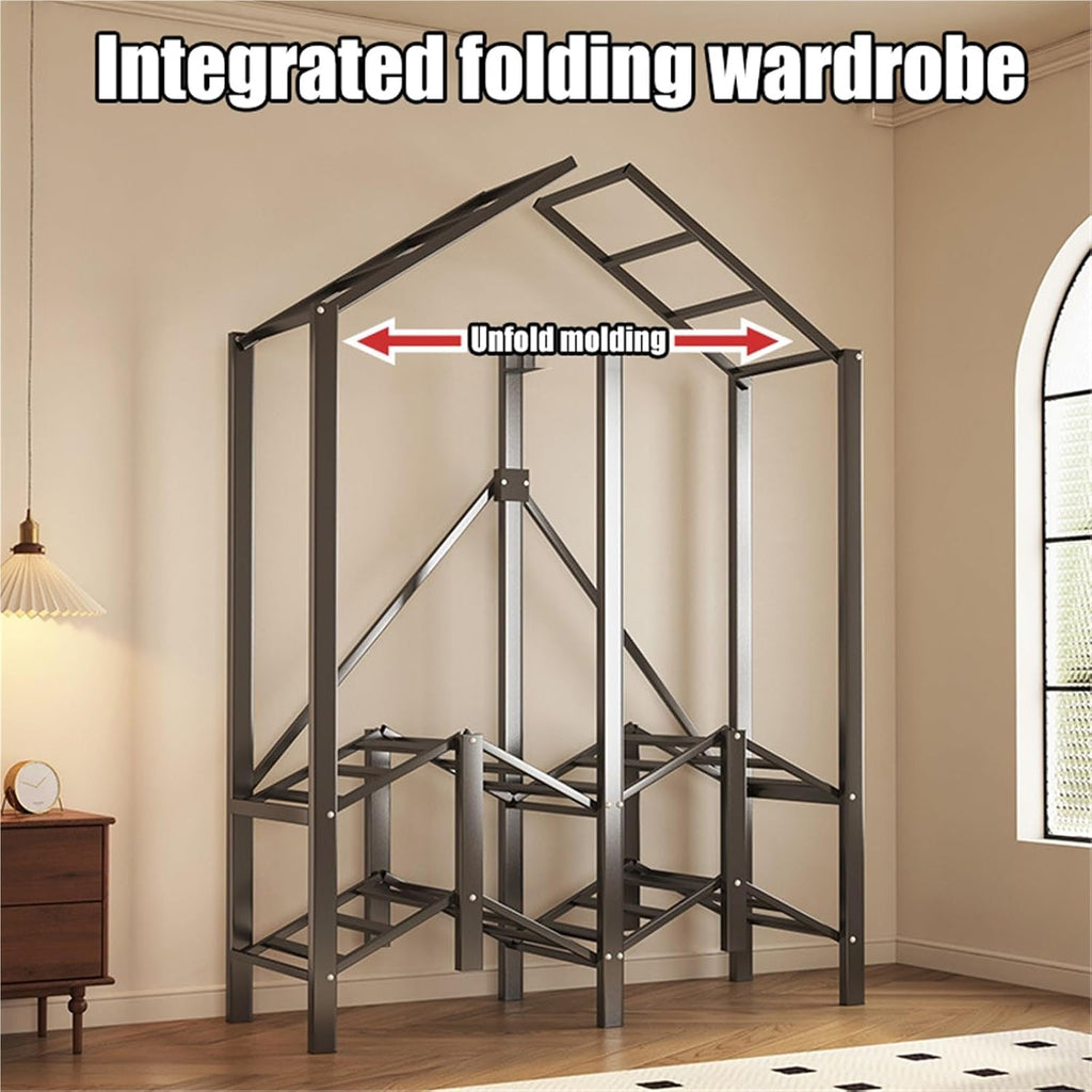 Folding Fabric Wardrobe With Metal Frame, Portable Wardrobes Closet Rack 1100lbs Heavy-Duty Foldable Garment Rack,For Bedroom, Dorm, Apartment, Space Saving Wardrobe(100CM)