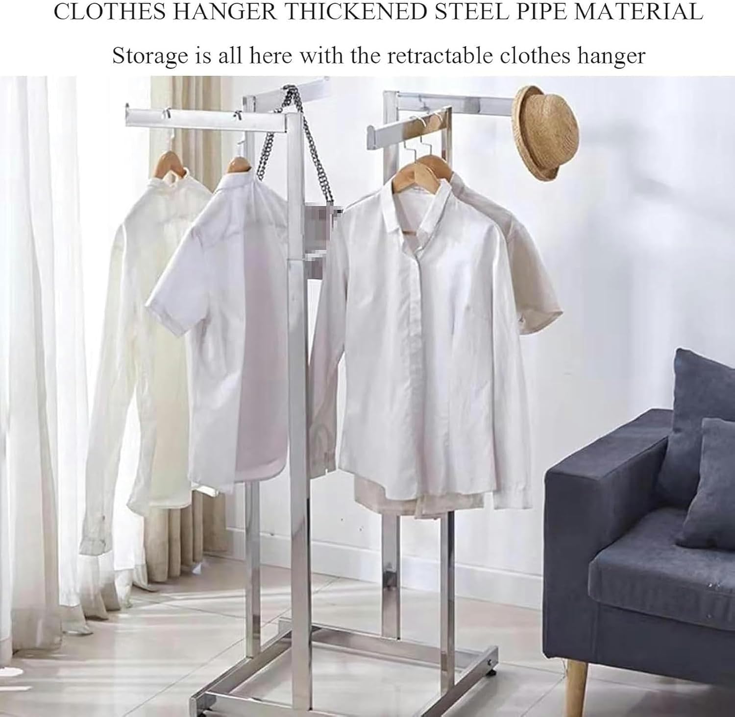 Floor-Standing Metal Garment Rack, Heavy Duty Clothing Rack 4 Way Rack, Adjustable Lifting Retail Display Hanging Shirt Garment Pipe Rack Commercial Hanger