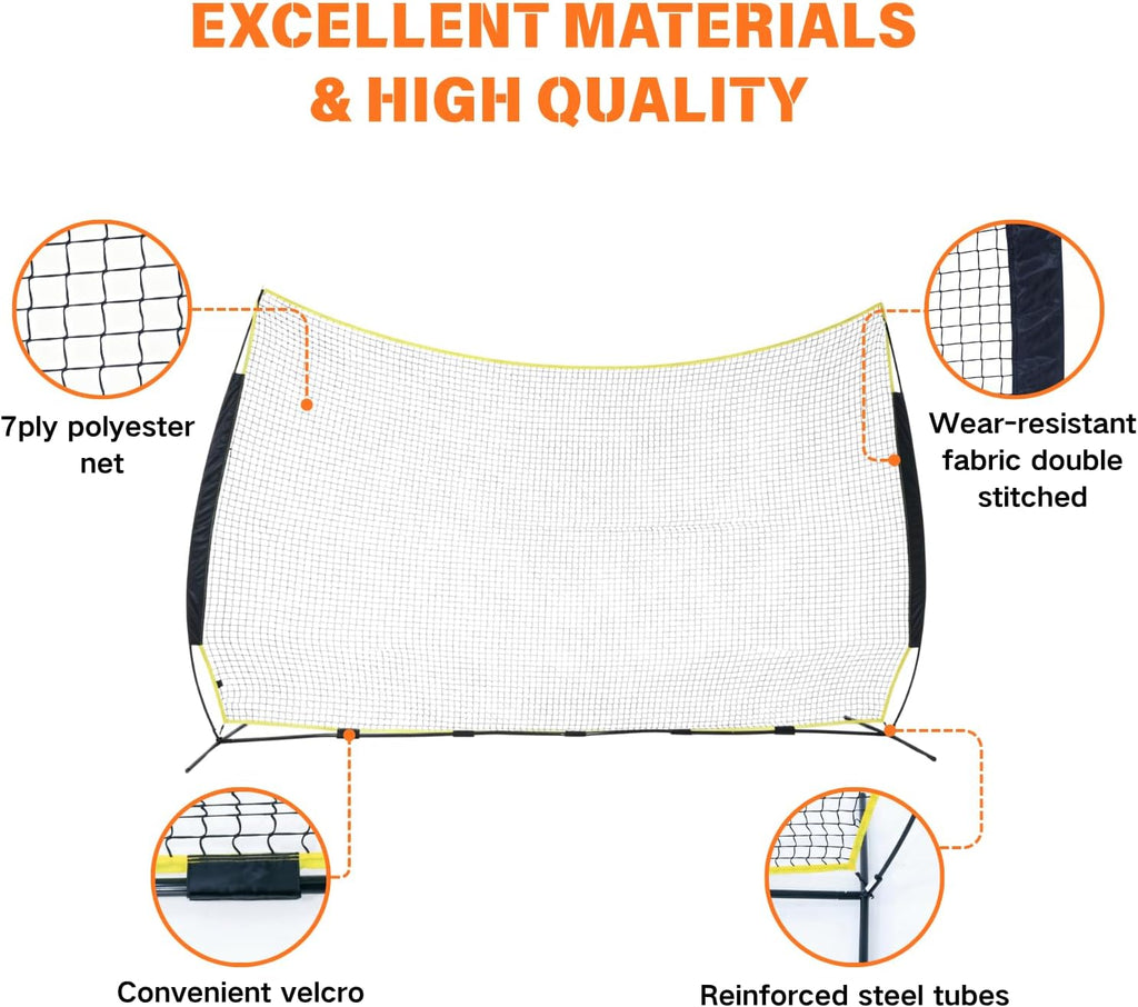 16x10FT Sports Barrier Net, Barricade Backstop Net with Upgrade Steel Frame, Protective Net for Baseball, Lacrosse, Soccer, Basketball & More