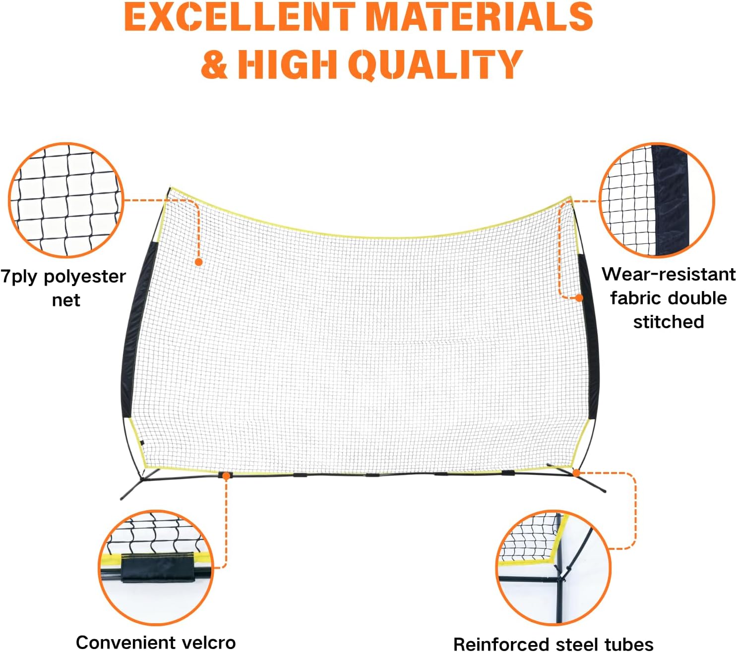 16x10FT Sports Barrier Net, Barricade Backstop Net with Upgrade Steel Frame, Protective Net for Baseball, Lacrosse, Soccer, Basketball & More