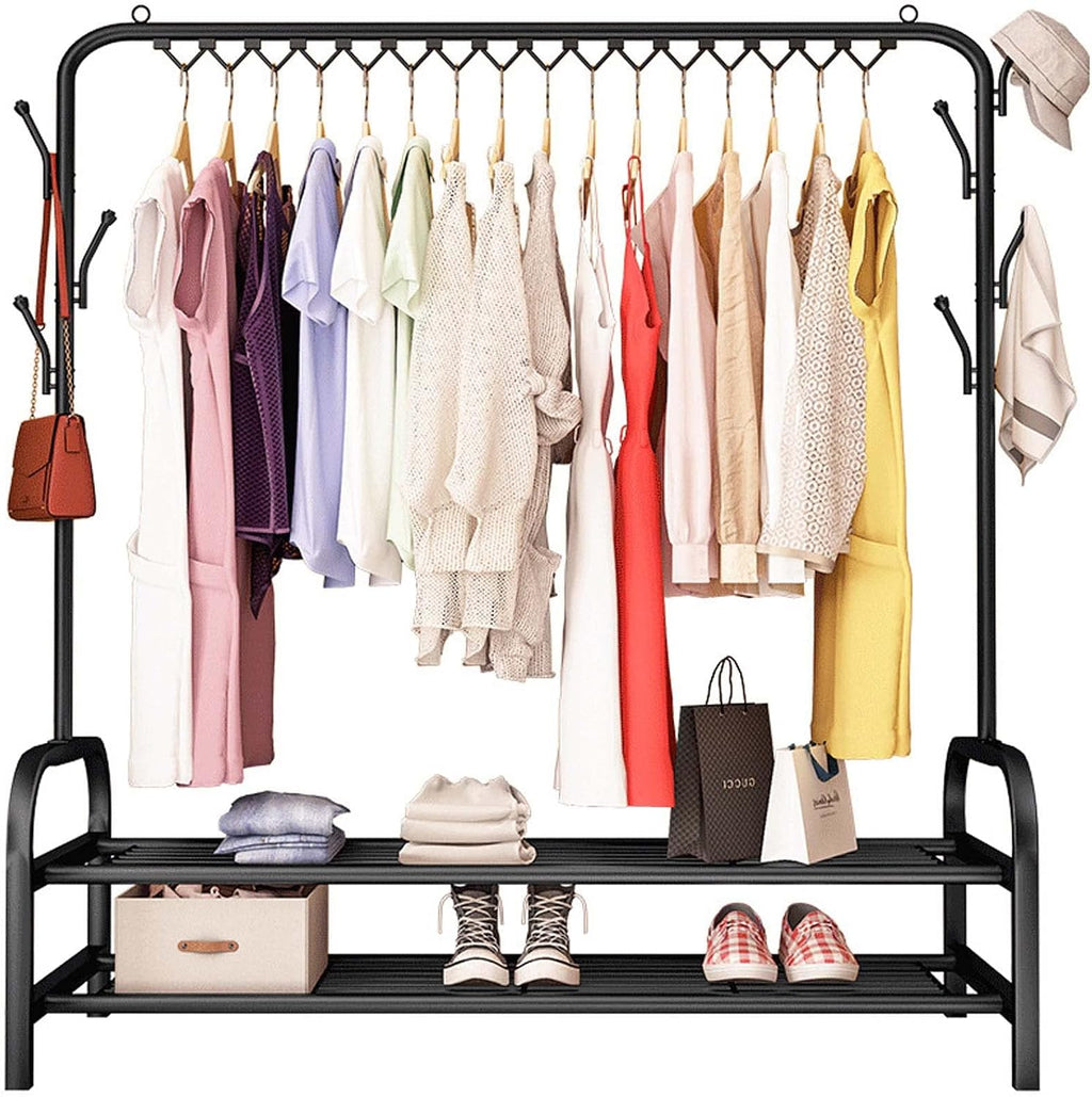 Drying Rack Clothing Foldable Small, Black | Hanger Rack with Shelves, Heavy Duty, Windproof Hooks, Indoor Outdoor