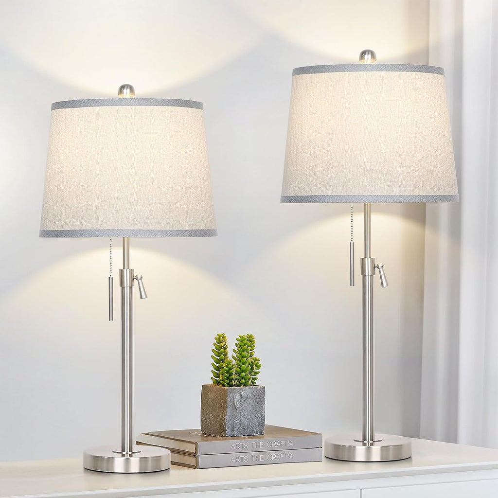 JUNNAI 3 Piece Lamp Sets for Living Room Floor and Table Lamps Set of 3 Adjustable Height Tall Standing Lamp 3 Color Temp Modern Silver Lamp for Bedroom Nightstand Bedside EndTable(LED Bulbs Included)