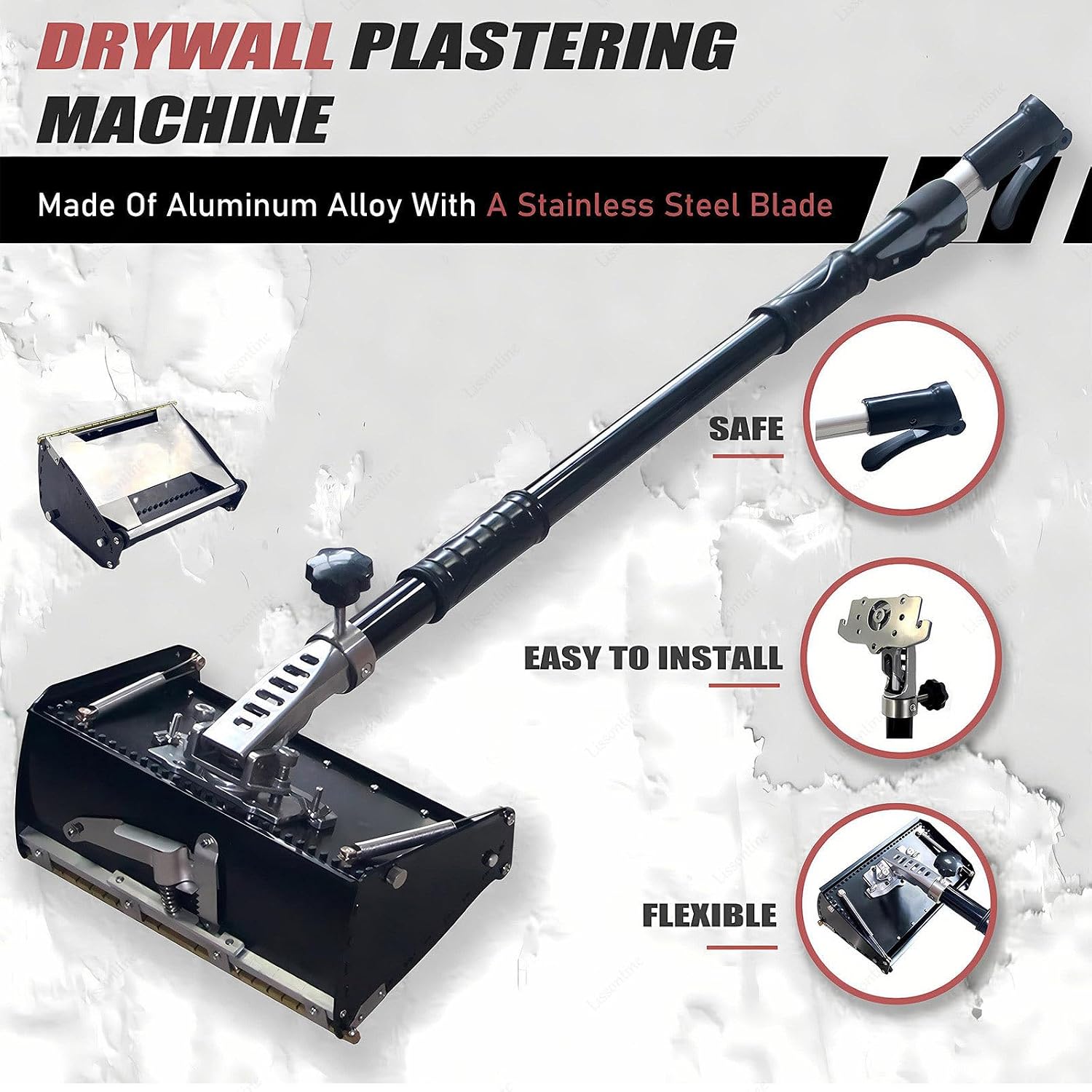 Drywall Plastering Machine Aluminum Alloy, 8'/10'/12' Drywall Flat Box with 42'-65' Extension Handle, Professional Drywall Taping Tool Set for Fast Finishing 10in+Rod