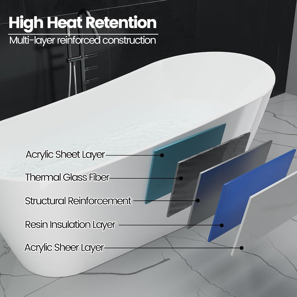 67' Acrylic Freestanding Bathtubs Contemporary Soaking Tub,High-back Acrylic Bath Tub with Chrome Overflow and Toe-Tap Drain, cUPC Certified,Glossy White