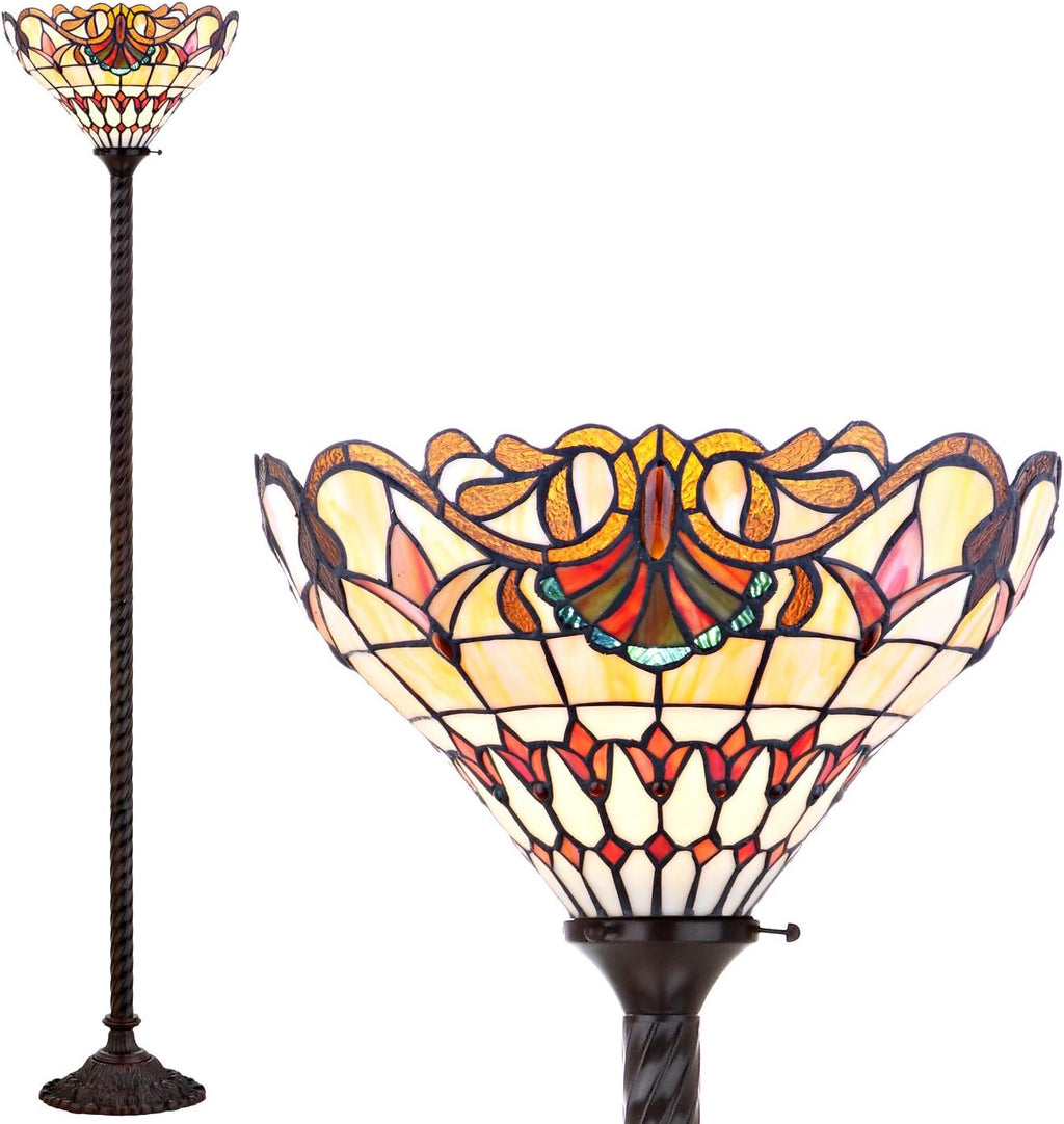 JONATHAN Y 70' Bronze Tiffany-Style Stained Glass Torchiere LED Floor Lamp, Traditional Handcrafted Iron Standing Light with Foot-Step Switch, LED Bulb Included JYL8003A