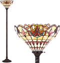 JONATHAN Y 70' Bronze Tiffany-Style Stained Glass Torchiere LED Floor Lamp, Traditional Handcrafted Iron Standing Light with Foot-Step Switch, LED Bulb Included JYL8003A