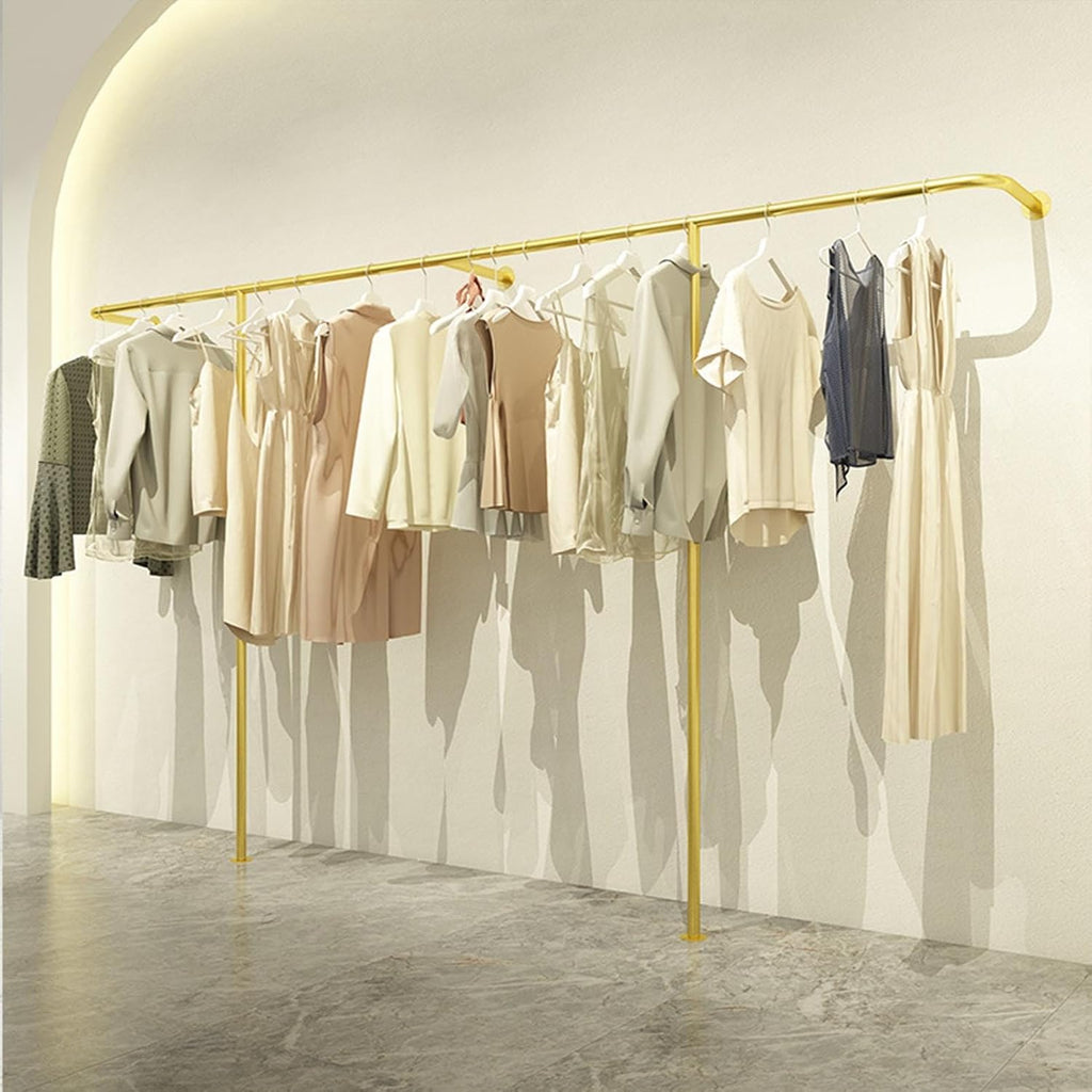 Industrial Pipe Clothing Garment Rack, Wall Mounted Closet Storage Rod Heavy Duty Clothes Hanging Bar, Commercial Clothes Hanging Shelves for Hallway Retail,Black-100CM
