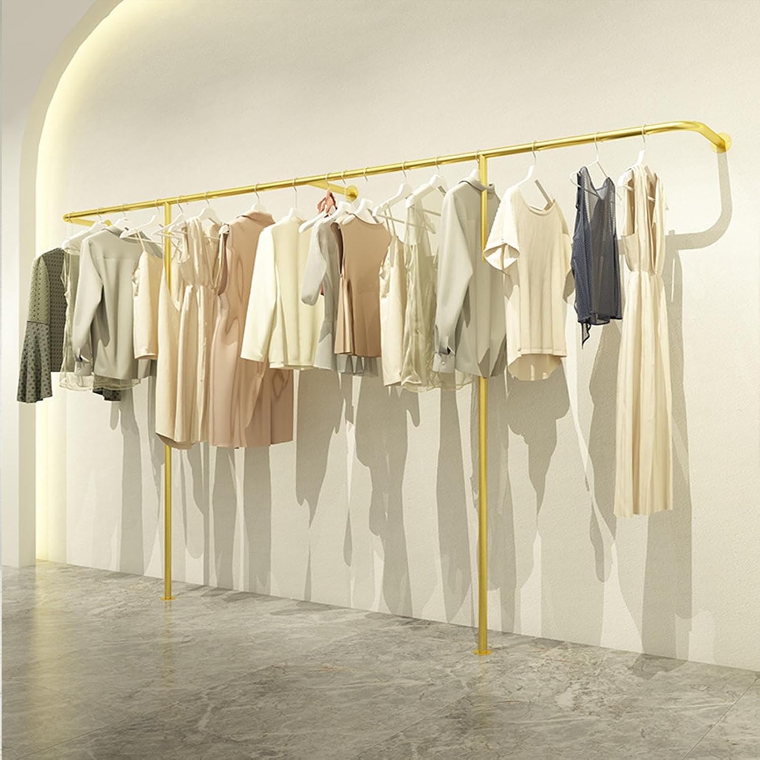 Industrial Pipe Clothing Garment Rack, Wall Mounted Closet Storage Rod Heavy Duty Clothes Hanging Bar, Commercial Clothes Hanging Shelves for Hallway Retail,Black-100CM