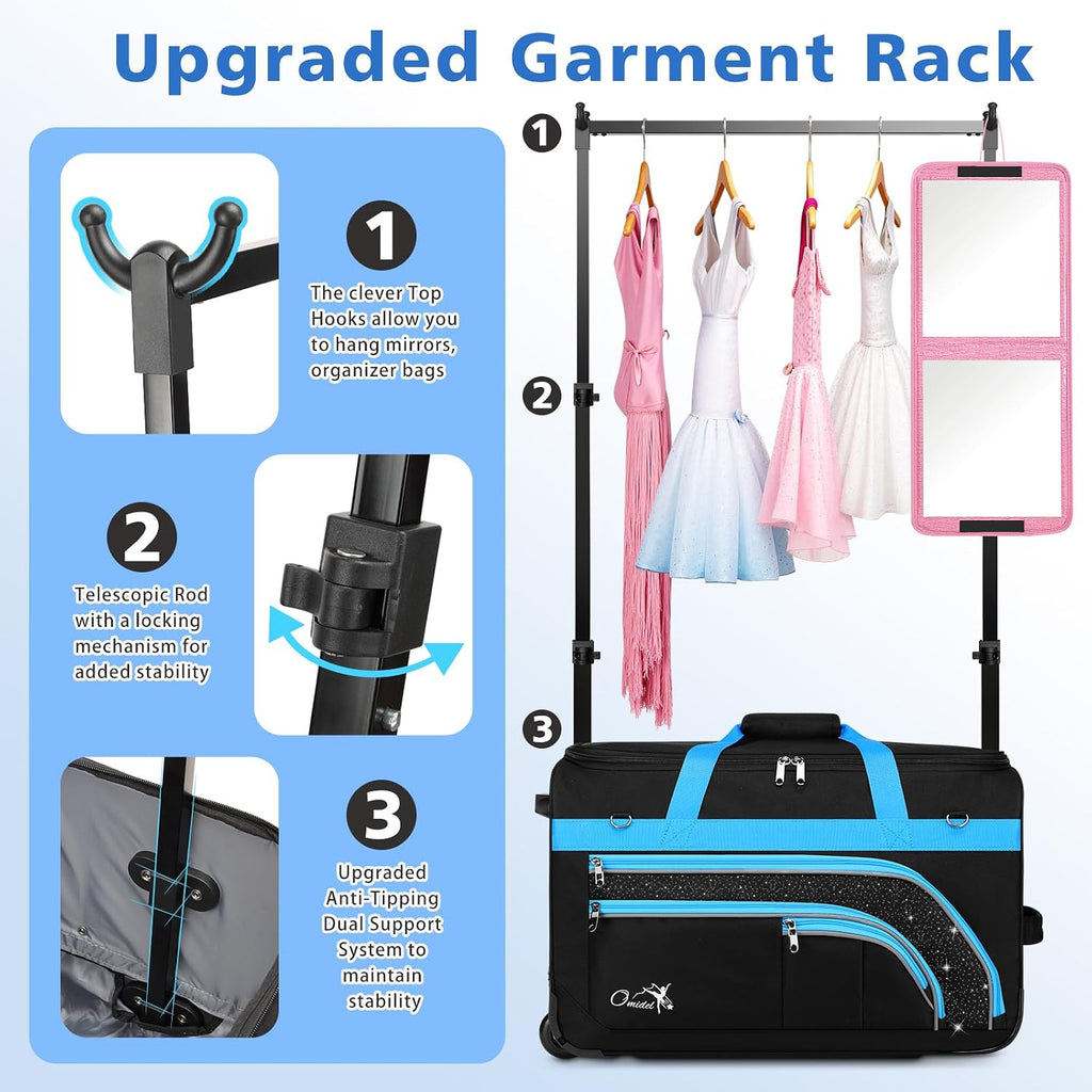 Dance Bag with Garment Rack, 23' Rolling Dance Suitcase Competition Duffle Bag with Garment Rack & Wheels | Versatile Compartments, Upgraded Stable System for Dance Shows, Travel, Cheer, Recital