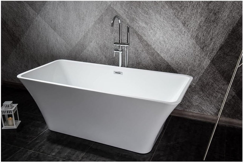 HomeStock Vinter 59 in White Freestanding Acrylic Flatbottom Soaking Bathtub with Chrome Hardware