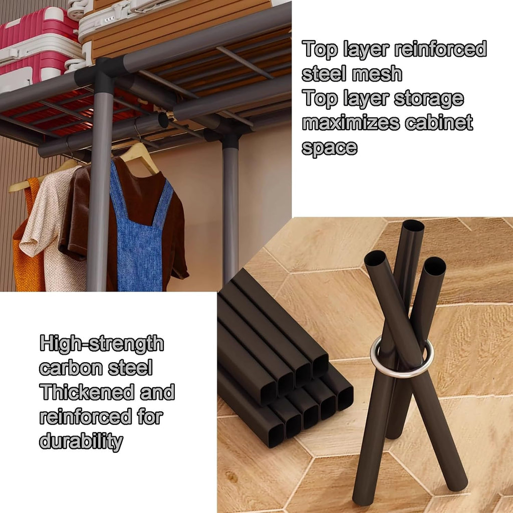 67' H Portable Wardrobe Closet Storage Organizer for Bedroom, Armoire Foldable, Steel Hanging Rack with Cover(85cm/33.5in)