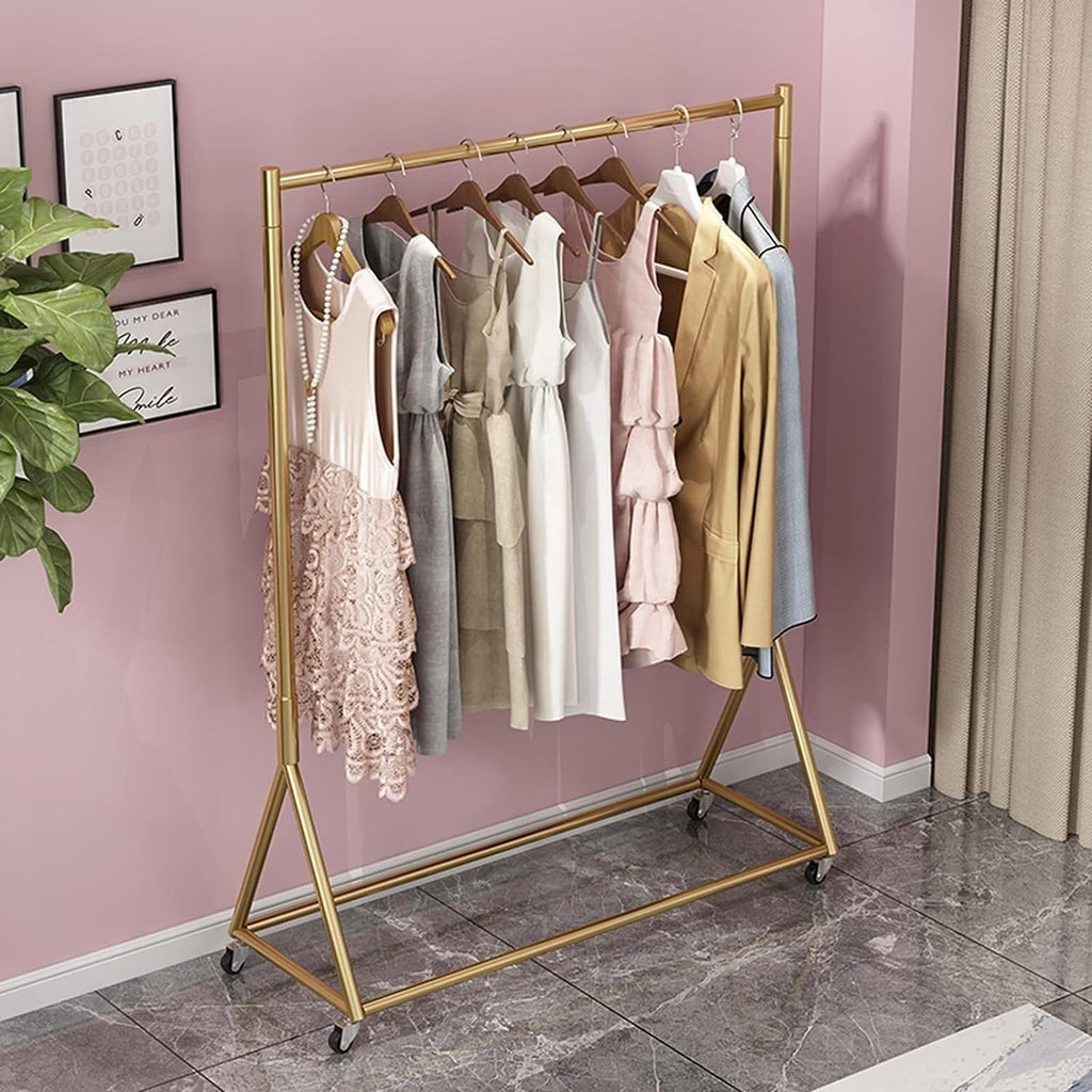 Clothing Rack,Heavy-Duty Gold Clothing Rack with Shelves Wheels, Large Capacity Garment Rack for Hanging Clothes, 120X40X155Cm, Stylish Metal Storage Solution for Home Ret,Gold 100X40X155Cm